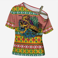 Hawaiian Pineapples Skull Cross Shoulder Shirt Mele Kalikimaka Palaka Quilt Pattern LT9 Female Yellow - Polynesian Pride