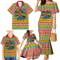 Hawaiian Pineapples Skull Family Matching Mermaid Dress and Hawaiian Shirt Mele Kalikimaka Palaka Quilt Pattern - Polynesian Pride