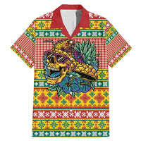 Hawaiian Pineapples Skull Family Matching Mermaid Dress and Hawaiian Shirt Mele Kalikimaka Palaka Quilt Pattern - Polynesian Pride