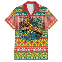 Hawaiian Pineapples Skull Family Matching Off The Shoulder Long Sleeve Dress and Hawaiian Shirt Mele Kalikimaka Palaka Quilt Pattern - Polynesian Pride