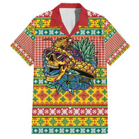 Hawaiian Pineapples Skull Family Matching Off Shoulder Maxi Dress and Hawaiian Shirt Mele Kalikimaka Palaka Quilt Pattern - Polynesian Pride