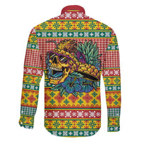 Hawaiian Pineapples Skull Family Matching Off Shoulder Short Dress and Hawaiian Shirt Mele Kalikimaka Palaka Quilt Pattern - Polynesian Pride