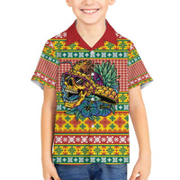 Hawaiian Pineapples Skull Family Matching Off Shoulder Short Dress and Hawaiian Shirt Mele Kalikimaka Palaka Quilt Pattern - Polynesian Pride