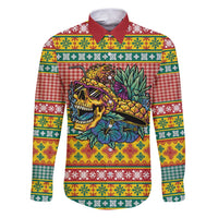 Hawaiian Pineapples Skull Family Matching Puletasi and Hawaiian Shirt Mele Kalikimaka Palaka Quilt Pattern LT9 Dad's Shirt - Long Sleeve Yellow - Polynesian Pride
