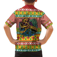Hawaiian Pineapples Skull Family Matching Short Sleeve Bodycon Dress and Hawaiian Shirt Mele Kalikimaka Palaka Quilt Pattern - Polynesian Pride