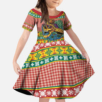 Hawaiian Pineapples Skull Family Matching Short Sleeve Bodycon Dress and Hawaiian Shirt Mele Kalikimaka Palaka Quilt Pattern - Polynesian Pride