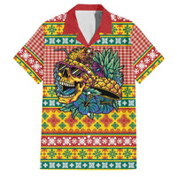 Hawaiian Pineapples Skull Family Matching Short Sleeve Bodycon Dress and Hawaiian Shirt Mele Kalikimaka Palaka Quilt Pattern - Polynesian Pride