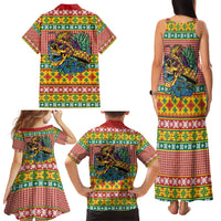 Hawaiian Pineapples Skull Family Matching Tank Maxi Dress and Hawaiian Shirt Mele Kalikimaka Palaka Quilt Pattern - Polynesian Pride