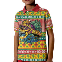 Hawaiian Pineapples Skull Kid Polo Shirt Mele Kalikimaka Palaka Quilt Pattern LT9 Kid Yellow - Polynesian Pride