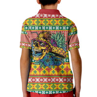 Hawaiian Pineapples Skull Kid Polo Shirt Mele Kalikimaka Palaka Quilt Pattern LT9 - Polynesian Pride