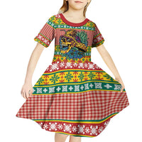 Hawaiian Pineapples Skull Kid Short Sleeve Dress Mele Kalikimaka Palaka Quilt Pattern LT9 - Polynesian Pride