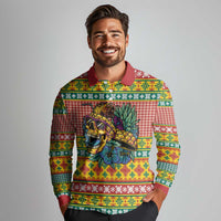 Hawaiian Pineapples Skull Long Sleeve Polo Shirt Mele Kalikimaka Palaka Quilt Pattern - Polynesian Pride