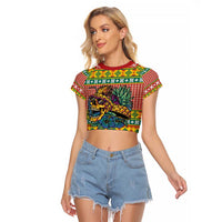 Hawaiian Pineapples Skull Raglan Cropped T Shirt Mele Kalikimaka Palaka Quilt Pattern LT9 Female Yellow - Polynesian Pride