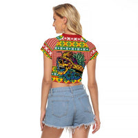 Hawaiian Pineapples Skull Raglan Cropped T Shirt Mele Kalikimaka Palaka Quilt Pattern LT9 - Polynesian Pride