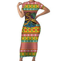 Hawaiian Pineapples Skull Short Sleeve Bodycon Dress Mele Kalikimaka Palaka Quilt Pattern LT9 Long Dress Yellow - Polynesian Pride