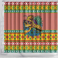 Hawaiian Pineapples Skull Shower Curtain Mele Kalikimaka Palaka Quilt Pattern - Polynesian Pride