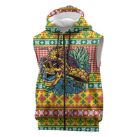 Hawaiian Pineapples Skull Sleeveless Zip Hoodie Mele Kalikimaka Palaka Quilt Pattern LT9 Yellow - Polynesian Pride