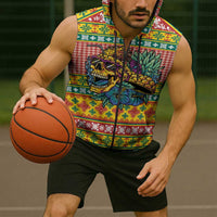 Hawaiian Pineapples Skull Sleeveless Zip Hoodie Mele Kalikimaka Palaka Quilt Pattern LT9 - Polynesian Pride