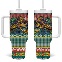 Hawaiian Pineapples Skull Tumbler With Handle Mele Kalikimaka Palaka Quilt Pattern - Polynesian Pride