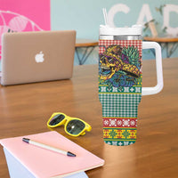 Hawaiian Pineapples Skull Tumbler With Handle Mele Kalikimaka Palaka Quilt Pattern - Polynesian Pride