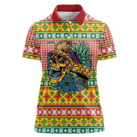 Hawaiian Pineapples Skull Women Polo Shirt Mele Kalikimaka Palaka Quilt Pattern LT9 Female Yellow - Polynesian Pride