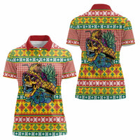 Hawaiian Pineapples Skull Women Polo Shirt Mele Kalikimaka Palaka Quilt Pattern - Polynesian Pride