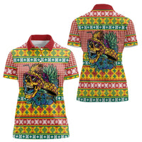 Hawaiian Pineapples Skull Women Polo Shirt Mele Kalikimaka Palaka Quilt Pattern LT9 - Polynesian Pride