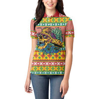Hawaiian Pineapples Skull Women Polo Shirt Mele Kalikimaka Palaka Quilt Pattern LT9 - Polynesian Pride