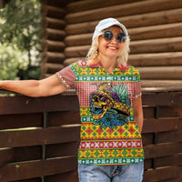 Hawaiian Pineapples Skull Women Polo Shirt Mele Kalikimaka Palaka Quilt Pattern - Polynesian Pride