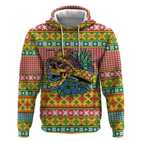 Hawaiian Pineapples Skull Zip Hoodie Mele Kalikimaka Palaka Quilt Pattern - Polynesian Pride