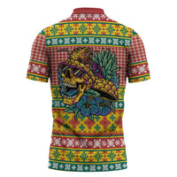 Hawaiian Pineapples Skull Zipper Polo Shirt Mele Kalikimaka Palaka Quilt Pattern LT9 - Polynesian Pride