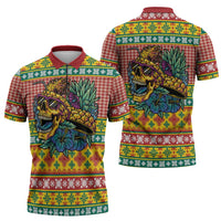 Hawaiian Pineapples Skull Zipper Polo Shirt Mele Kalikimaka Palaka Quilt Pattern LT9 - Polynesian Pride