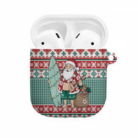 Hawaiian Funny Santa Surf AirPods Case Mele Kalikimaka Palaka Quilt Pattern LT9 Green - Polynesian Pride