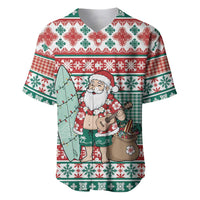 Hawaiian Funny Santa Surf Baseball Jersey Mele Kalikimaka Palaka Quilt Pattern LT9 Green - Polynesian Pride