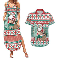 Hawaiian Funny Santa Surf Couples Matching Summer Maxi Dress and Hawaiian Shirt Mele Kalikimaka Palaka Quilt Pattern LT9 Green - Polynesian Pride