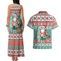 Hawaiian Funny Santa Surf Couples Matching Tank Maxi Dress and Hawaiian Shirt Mele Kalikimaka Palaka Quilt Pattern - Polynesian Pride