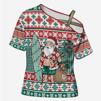 Hawaiian Funny Santa Surf Cross Shoulder Shirt Mele Kalikimaka Palaka Quilt Pattern - Polynesian Pride