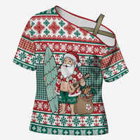 Hawaiian Funny Santa Surf Cross Shoulder Shirt Mele Kalikimaka Palaka Quilt Pattern LT9 Female Green - Polynesian Pride