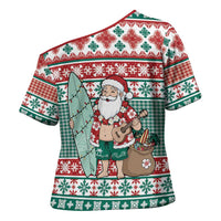 Hawaiian Funny Santa Surf Cross Shoulder Shirt Mele Kalikimaka Palaka Quilt Pattern LT9 - Polynesian Pride