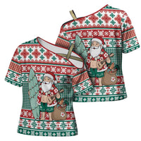 Hawaiian Funny Santa Surf Cross Shoulder Shirt Mele Kalikimaka Palaka Quilt Pattern LT9 - Polynesian Pride