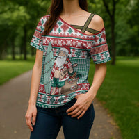 Hawaiian Funny Santa Surf Cross Shoulder Shirt Mele Kalikimaka Palaka Quilt Pattern LT9 - Polynesian Pride