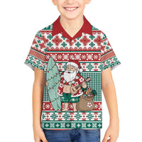 Hawaiian Funny Santa Surf Family Matching Long Sleeve Bodycon Dress and Hawaiian Shirt Mele Kalikimaka Palaka Quilt Pattern - Polynesian Pride