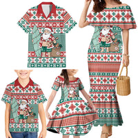 Hawaiian Funny Santa Surf Family Matching Mermaid Dress and Hawaiian Shirt Mele Kalikimaka Palaka Quilt Pattern - Polynesian Pride