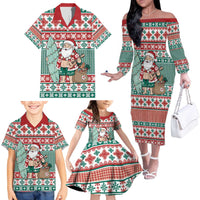 Hawaiian Funny Santa Surf Family Matching Off The Shoulder Long Sleeve Dress and Hawaiian Shirt Mele Kalikimaka Palaka Quilt Pattern - Polynesian Pride