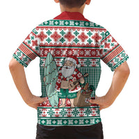 Hawaiian Funny Santa Surf Family Matching Off Shoulder Short Dress and Hawaiian Shirt Mele Kalikimaka Palaka Quilt Pattern - Polynesian Pride