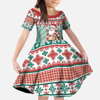 Hawaiian Funny Santa Surf Family Matching Off Shoulder Short Dress and Hawaiian Shirt Mele Kalikimaka Palaka Quilt Pattern - Polynesian Pride