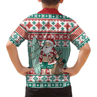 Hawaiian Funny Santa Surf Family Matching Puletasi and Hawaiian Shirt Mele Kalikimaka Palaka Quilt Pattern - Polynesian Pride