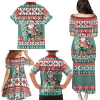 Hawaiian Funny Santa Surf Family Matching Puletasi and Hawaiian Shirt Mele Kalikimaka Palaka Quilt Pattern - Polynesian Pride