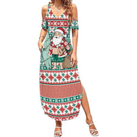 Hawaiian Funny Santa Surf Family Matching Summer Maxi Dress and Hawaiian Shirt Mele Kalikimaka Palaka Quilt Pattern - Polynesian Pride