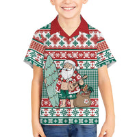 Hawaiian Funny Santa Surf Family Matching Summer Maxi Dress and Hawaiian Shirt Mele Kalikimaka Palaka Quilt Pattern - Polynesian Pride